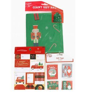 Holiday Gift Wrap Bundle – Giant Gift Bag + 50 Peel-and-Stick Tags + 12 Gift Tag